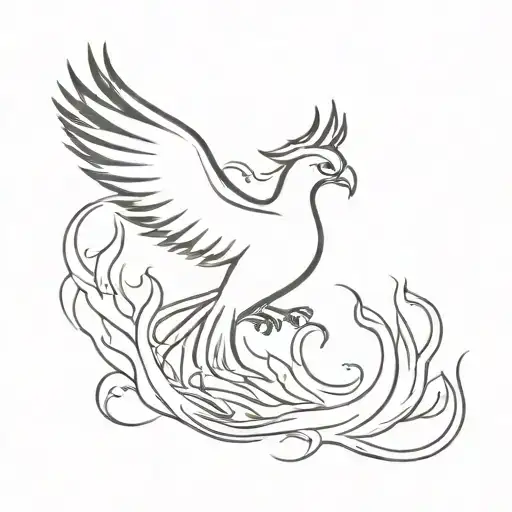 Phoenix Rising From Flames Minimalist Tattoo Design