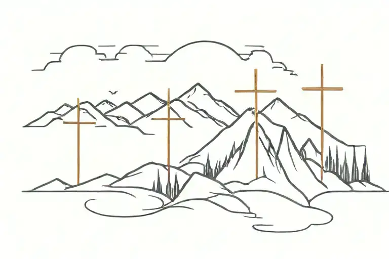 3 Crosses Sunset Mountains Panorama