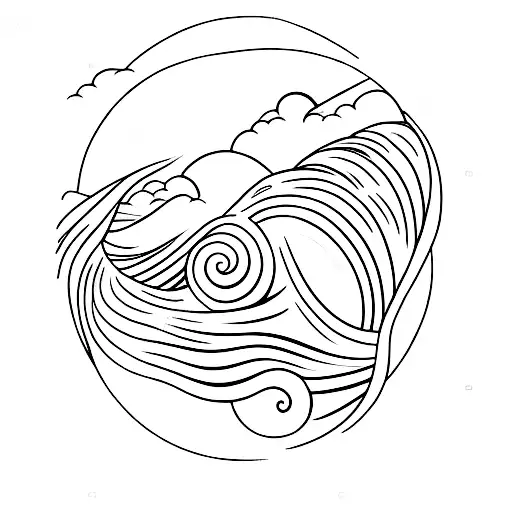 Wave With Sunset In A Circle