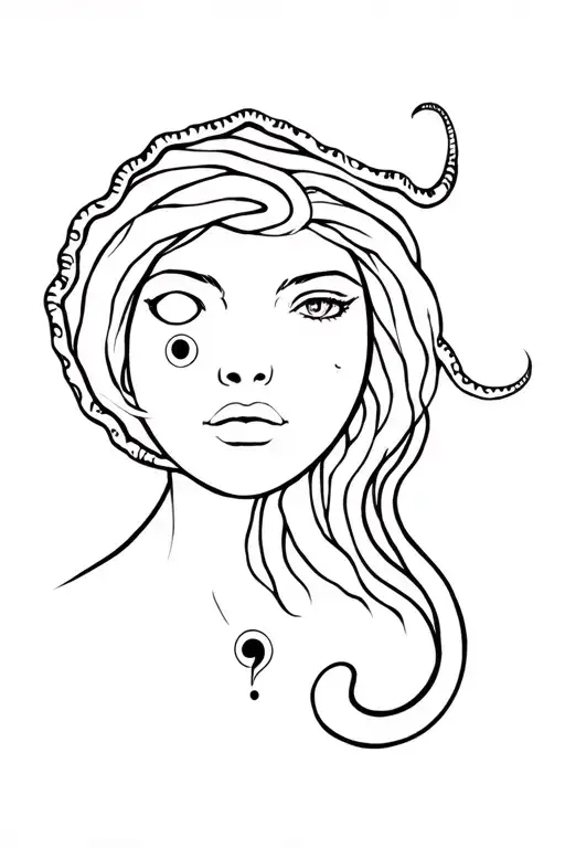 Medusa With A Semicolon On Her Cheek And One Of The Snakes In Her Hair Forming The Neda Symbol