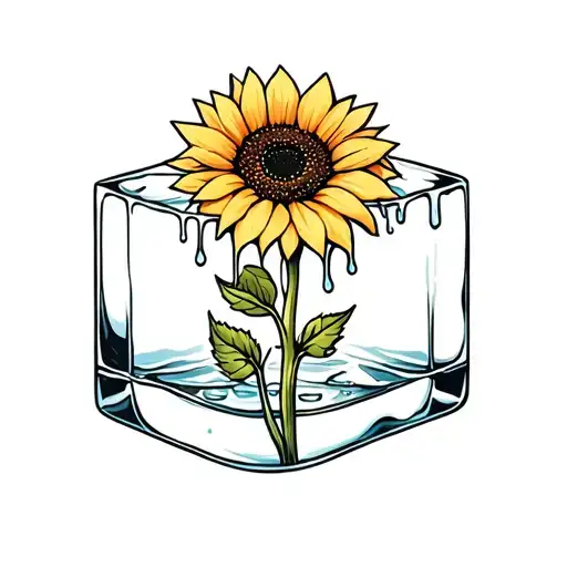 Melting Ice Cube With Sunflower Blooming