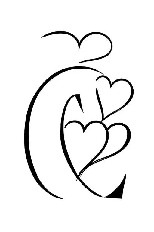 C Initial With 3 Hearts One Heart
