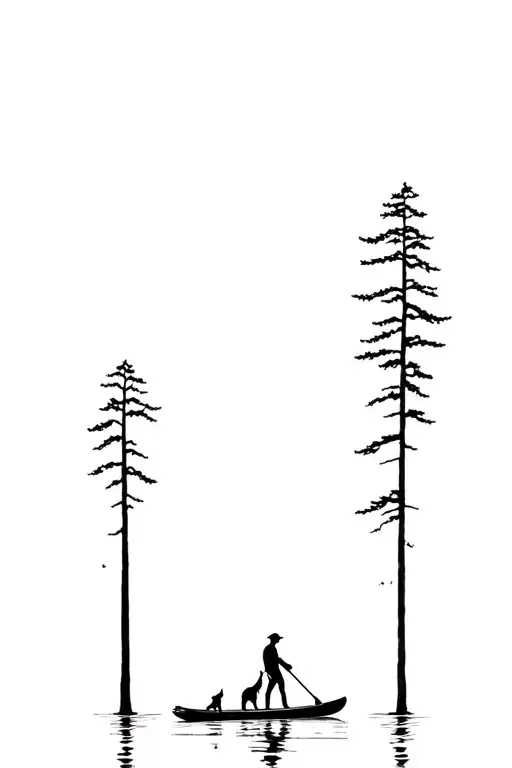 Guy On Paddleboard With His Dog Surrounded By Trees