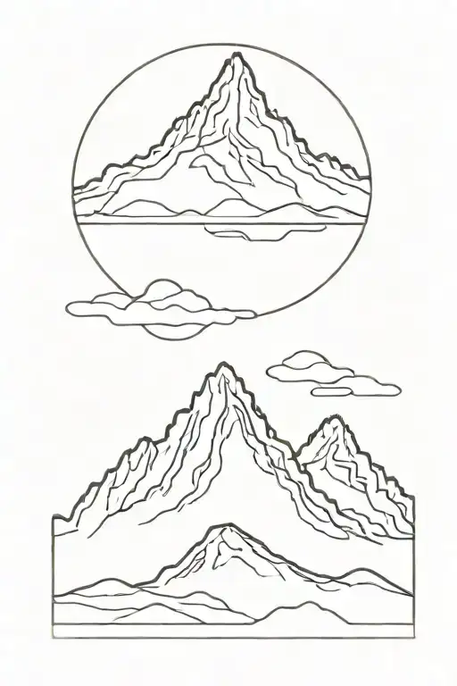 Fine Line Mountain In A Stamp