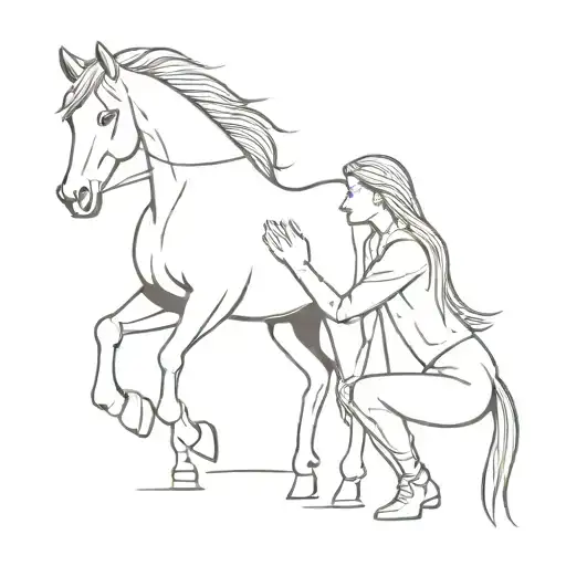 Horse And Girl Relationship Minimal Line Art