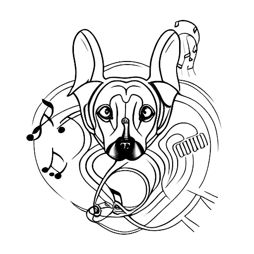 A Minimalist Tattoo Of A Dog With Musical Notes Forming Its Body