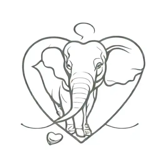 Elephant Head In Heart Shape Outline