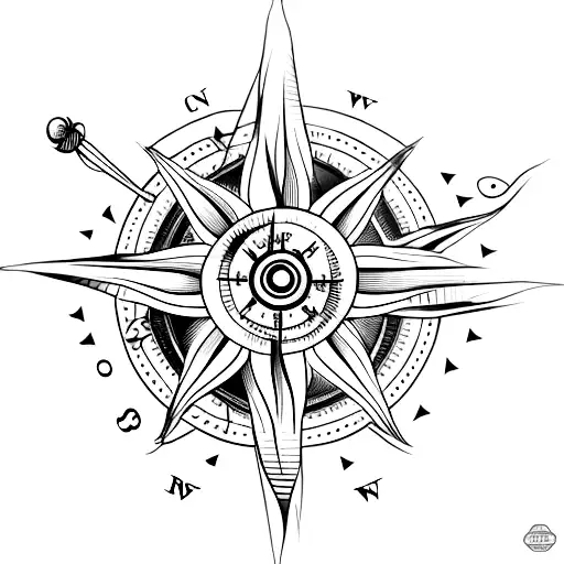 A Minimalist Tattoo Of A Compass With Lilies And Sunflowers As The Needle