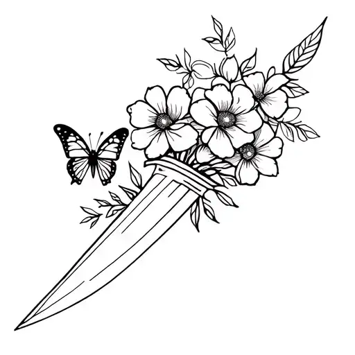 Feminine Delicate Dagger With Flowers And Butterflies