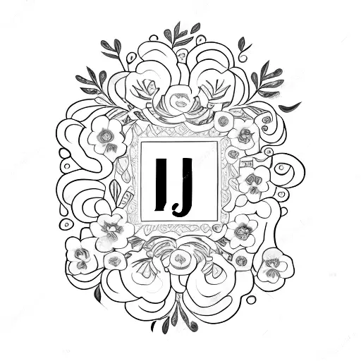 White Background With Letter J Written In Calligraphy With Blue Forget Me Nots On The Letter