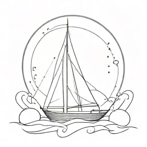 A Masculine Sailboat Tattoo With A Moon In Background