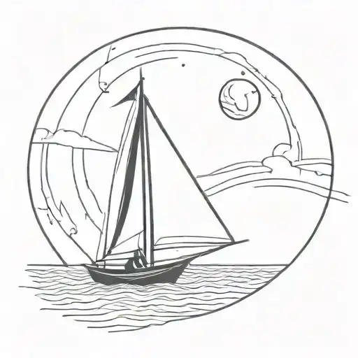 A Masculine Sailboat Tattoo With A Moon In Background With Bold Lines