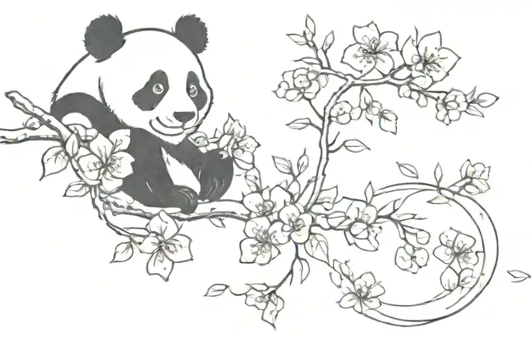 Panda And Cherry Blossom Petals Falling