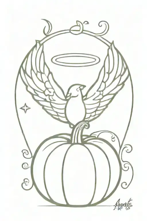 Pumpkin With Angel Wings And A Halo Symbolizing The Client's Love