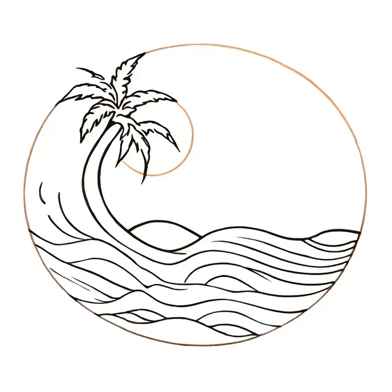 Wave And Sun And Palm Tree