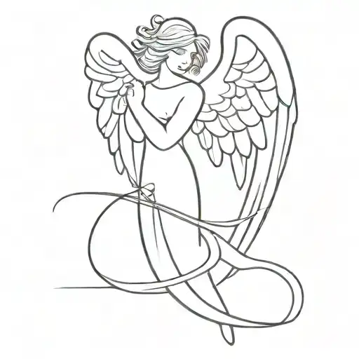 Minimalist Angel Tattoo With Initial P Intertwined