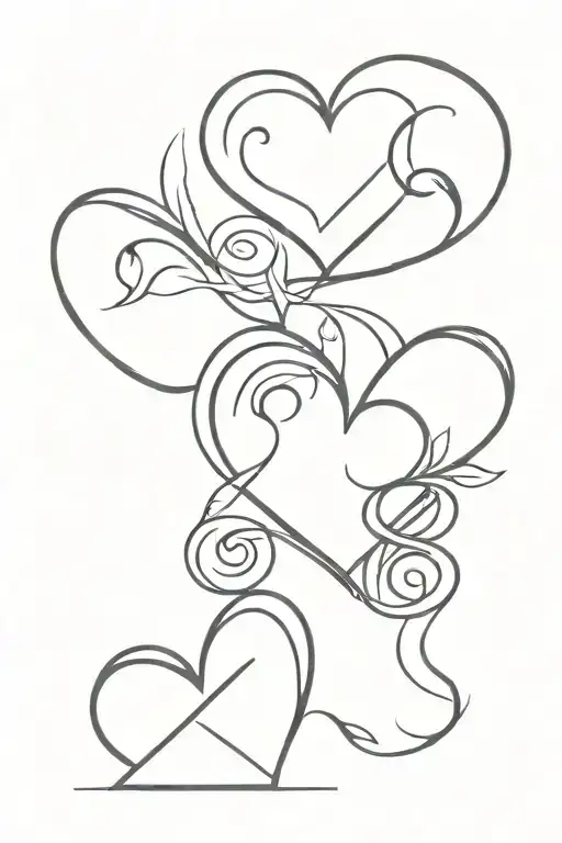 Three Hearts One Below The Other With Initial M M E