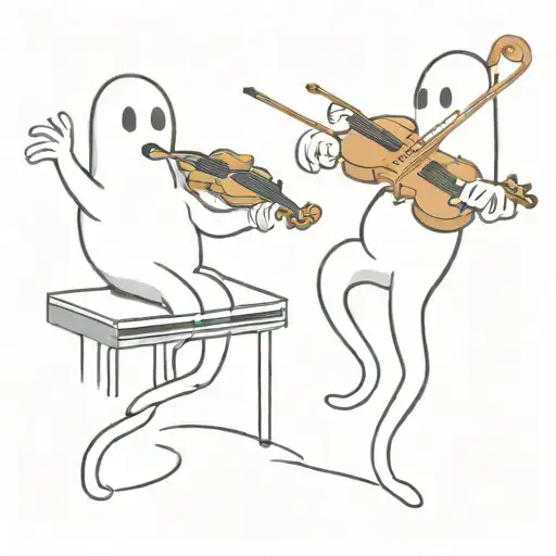 2 Cartoon Ghosts Floating 1 Holding A Violin One Playing Piano