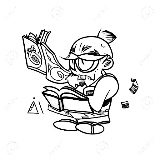 A Minimalist Tattoo Of The Mfkz Comic Character Reading A Book