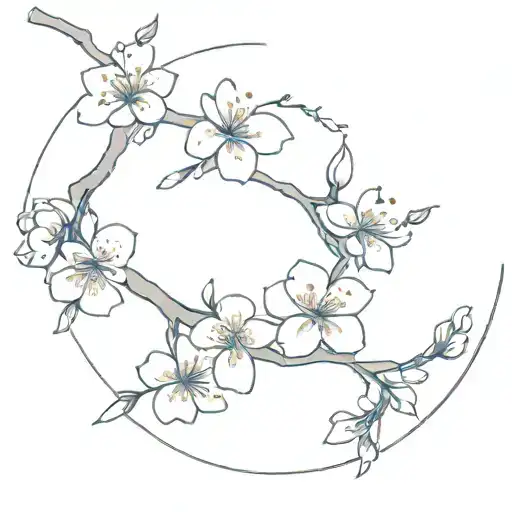 A Simple Waxing Cresent Moon With Cherry Blossom Petals Falling Over It