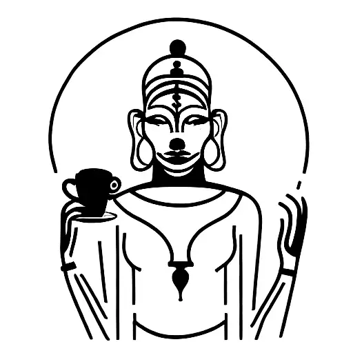 Modern Goddess Sekhmet Drinking Coffee