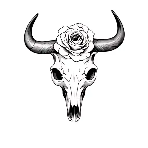 Bull Skull And Roses In The Eye Socket
