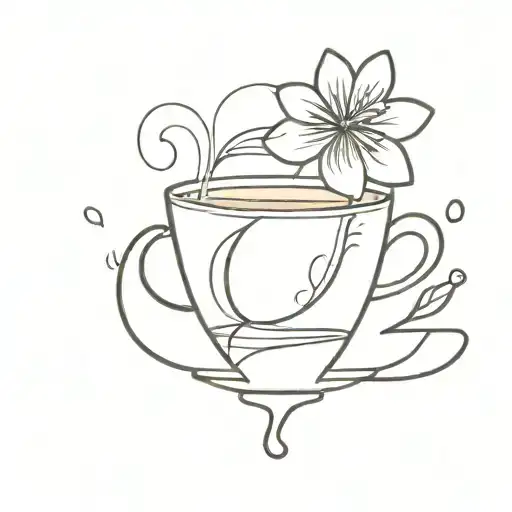 A Minimalist Tattoo Of A Cup Of Coffee With A Flower Floating In It