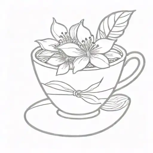 A Minimalist Tattoo Of A Cup Of Coffee With A Flower Floating In It