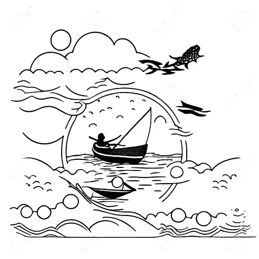 A Cameralens That Shows The Image Of My Grandpa Fishing At The Side Of Lake