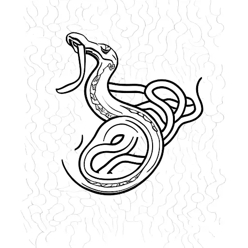 A Minimalist Tattoo Design Of A Snake Coiled Around A Wakeboard