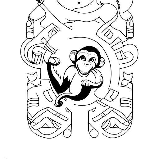 A Minimalist Tattoo Of A Monkey Playing A Cocktail Shaker Like A Musical Instrument