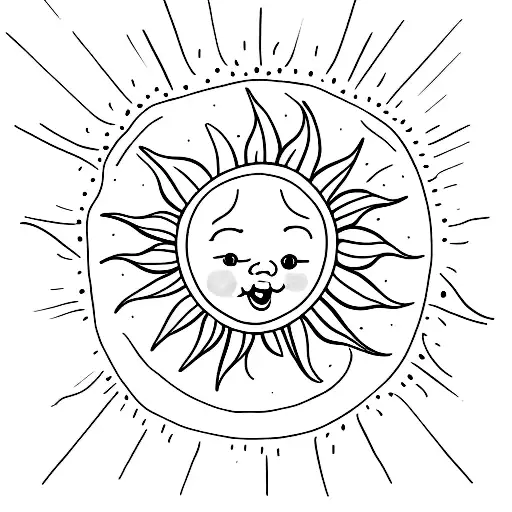 A Minimalist Tattoo Of A Baby Holding A Sun And Star