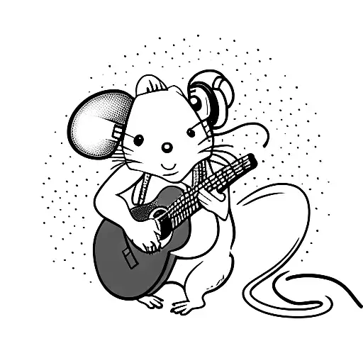 A Cute Rat Wearing Headphones And Playing A Guitar
