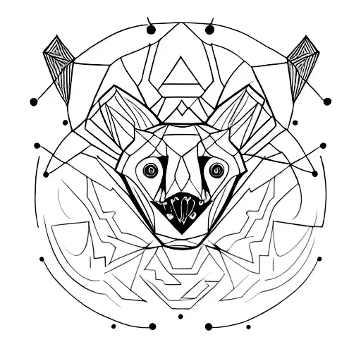 A Minimalist Tattoo Of A Hyena's Skull With Geometric Shapes On The Neck