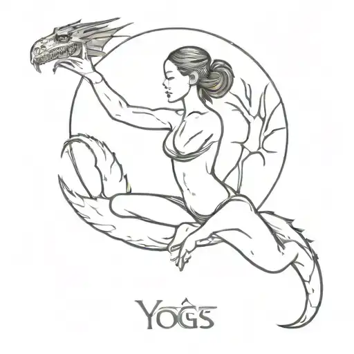 A Minimalist Tattoo Of A Yoga Pose With A Game Of Thrones Inspired Dragon In The Background