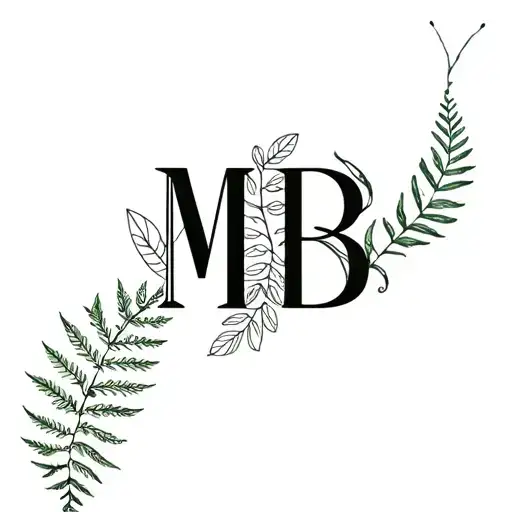 Initials For Both Letters M And B Intertwined With Nature Elements Like Leaves And Or Ferns