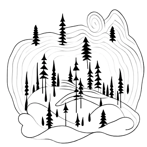 A Simple Line Art Tattoo Of A Forest Landscape With A Music Staff Running Through It