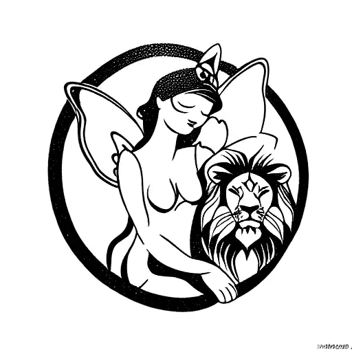 Fairies Laying With Lion With Butterfly Around