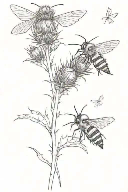 Thistle And Bee Collecting Nectar