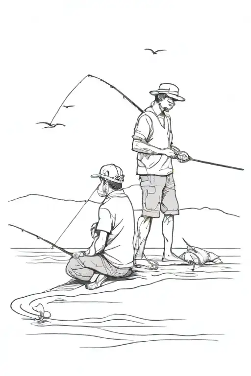 Father And Son Fishing By The Beach