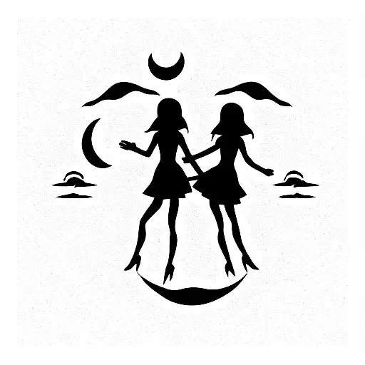 Simple Dancing Witches With Moon