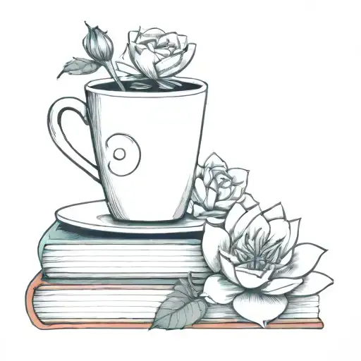 Coffee Cup Sitting On A Book With A Rose And Waterlily