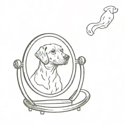 A Vintage Vanity Mirror With A Dog Reflection In It