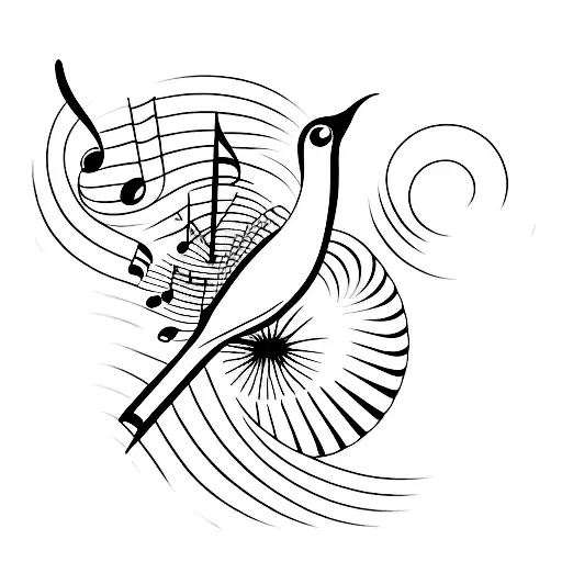 A Minimalist Tattoo Of A Singing Bird Perched On A Musical Note