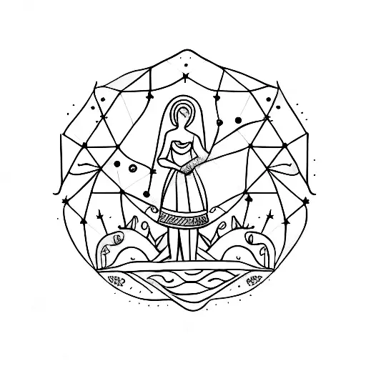 A Minimalist Henna-inspired Tattoo Of A Mother Embracing A Constellation Of Capricorn Stars