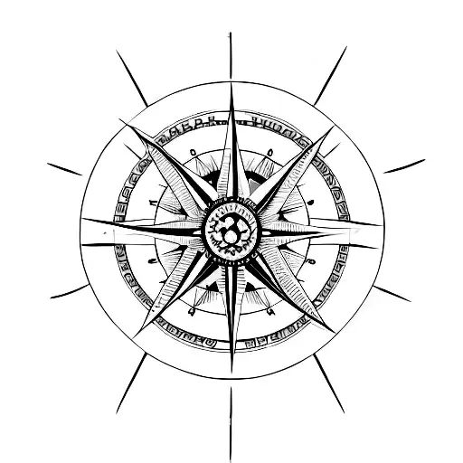 A Simple Yet Striking Geometric Design Of A Compass Rose With A Skull At Its Center