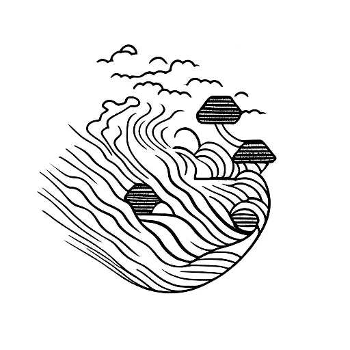 A Sewing Machine Needle Transforming Into A Flowing River With Beautiful Landscapes