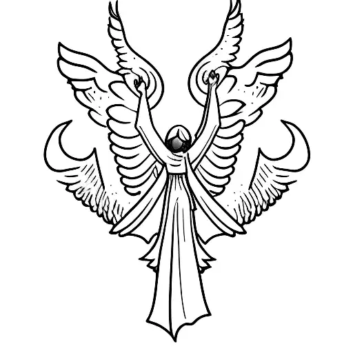 A Minimalist Tattoo Of A Hiker Surrounded By Angel Wings