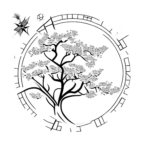 Compass With Cherry Blossom Tree Growing From It