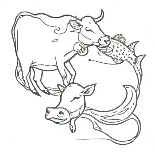 Cow And Fish Swimming